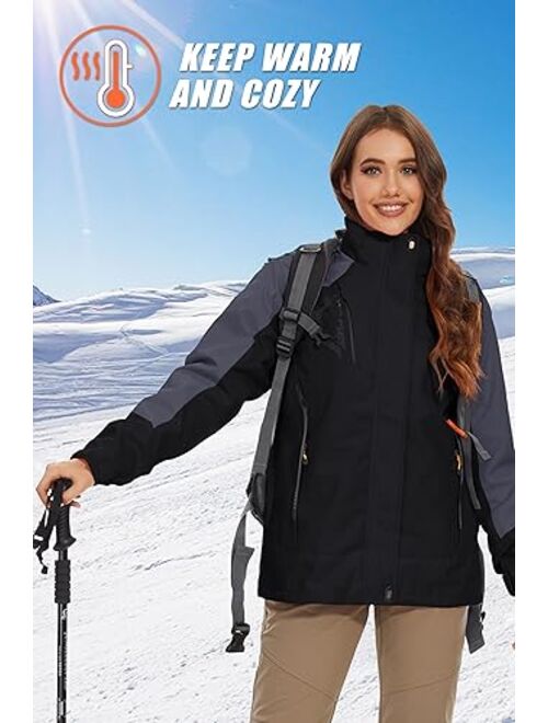 MAGCOMSEN Women's Ski Jacket Waterproof Insulated Snow Jacket Warm  Windproof Winter Coats with Hood Fleece Lined Jacket