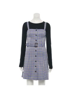 Juniors' SO Button-Front Belted Pinafore Dress
