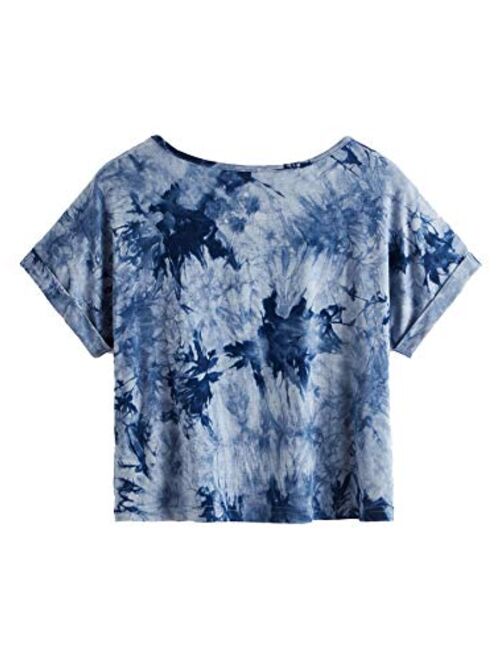 Nicetage Womens Short Sleeve Tee Tie Dye Letter Print Crop Tops Distressed Crop T Shirt