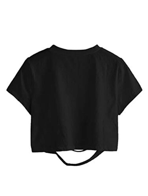 SweatyRocks Women's Short Sleeve Cutout Tee Shirt Distressed Crop Top