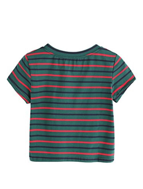 SweatyRocks Women's Tie Dye Round Neck Slim Fit Short Sleeve Crop Top T-Shirt