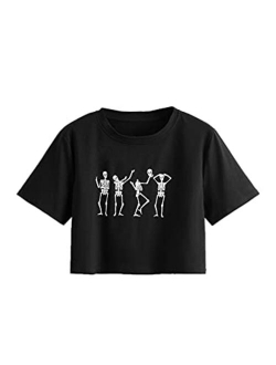 Women's Cute Floral Print Cropped Tee Short Sleeve Crop Top