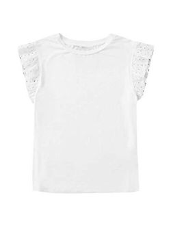 Women's Casual Eyelet Short Sleeve Solid T-Shirt Blouse Tops