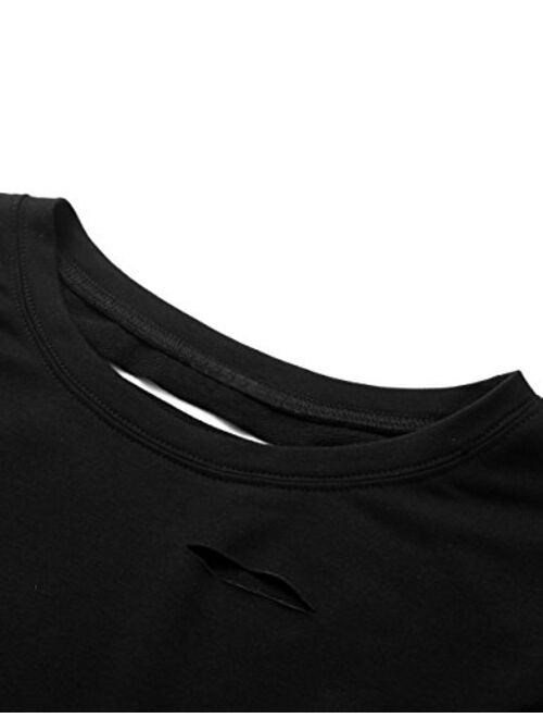 SweatyRocks Women's Tshirt Long Sleeve Distressed Crop T-Shirt Top