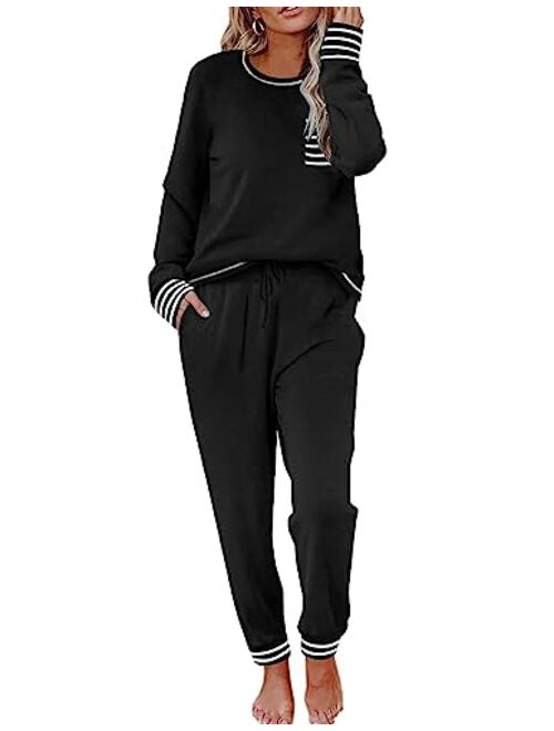 Ekouaer Pajamas Womens Long Sleeve Sleepwear with Long Pants Soft Loungewear Pj Set S-XXL