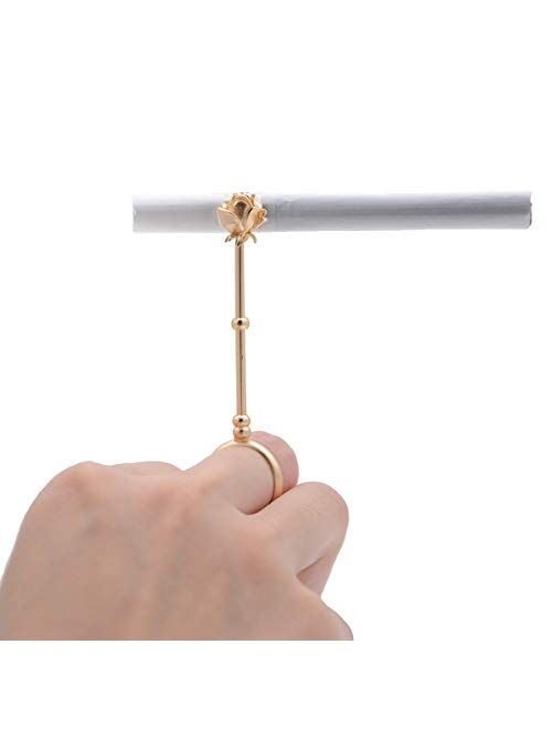 PYK™Cigarette Holder for Women,Special Rose Ring.Keep Your Fingers Away from The Smoke.Cigarette Holder Ring For Women & Men (Gold)