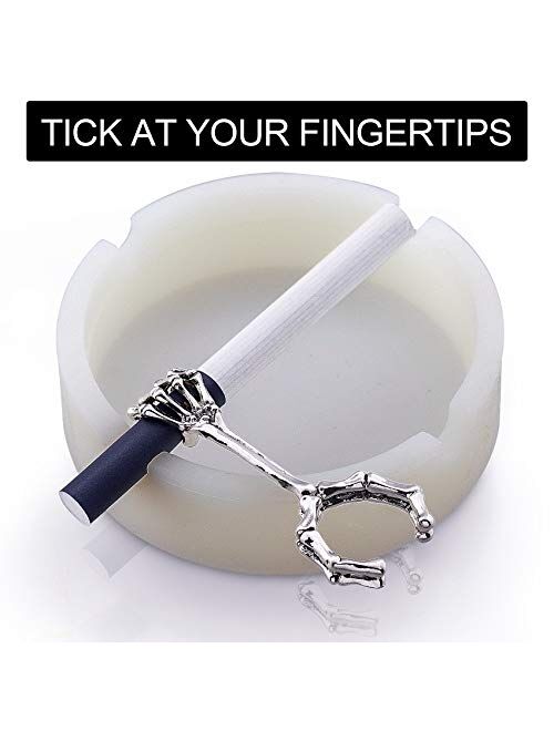 OIIKI 4pcs Cigarette Holder Ring, Skeleton Claw Smoker Holder Ring Adjustable Finger Cigarette Holder Ring for Women and Men 3 Colors(Silver/Black/Golden)