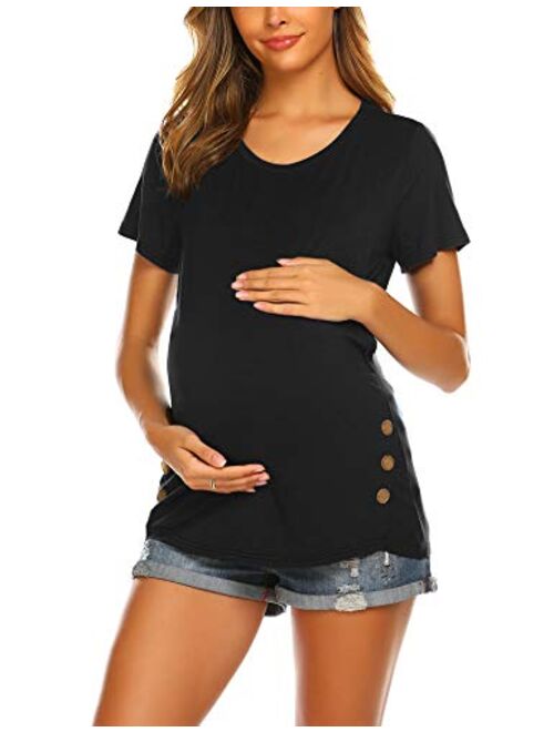 Ekouaer Maternity Top Womens Nursing Shirt Double Layer Short Sleeve Pregnancy Shirt for Breastfeeding S-XXL