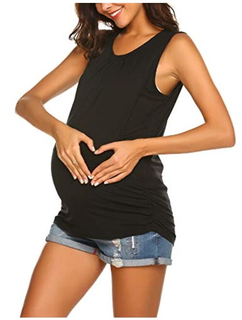 Ekouaer Womens Maternity Nursing Top 3/4 Sleeve Breastfeeding Henley Shirt Soft Tees Baseball T-Shirts S-XXL