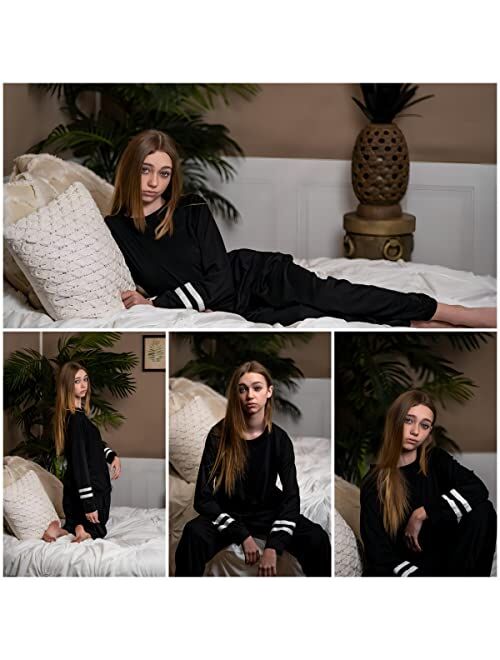 Ekouaer Women's Long Sleeve Pajamas Set with Pockets O Neck Sleepwear Lounge Nightwear (S-XXL)