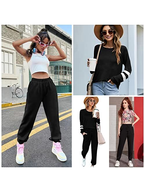 Ekouaer Women's Long Sleeve Pajamas Set with Pockets O Neck Sleepwear Lounge Nightwear (S-XXL)