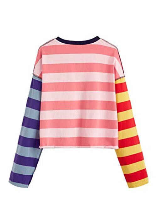 SweatyRocks Women's Casual Long Sleeve Striped Cropped T-Shirt Casual Crop Tee Top
