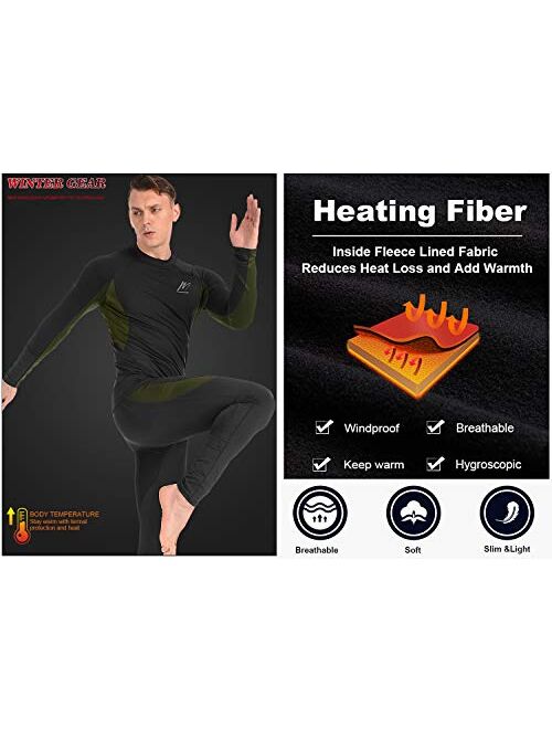 MeetHoo Thermal Underwear for Men, Fleece Lined Base Layer Set Long Johns for Running Skiing