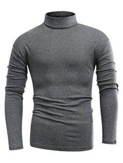 Beauhuty Men's Basic Turtleneck Long Sleeve T-Shirts Fleece Knitted Casual Pullover Top