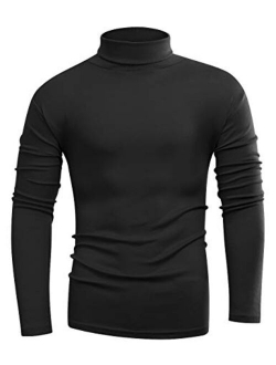 Beauhuty Men's Basic Turtleneck Long Sleeve T-Shirts Fleece Knitted Casual Pullover Top