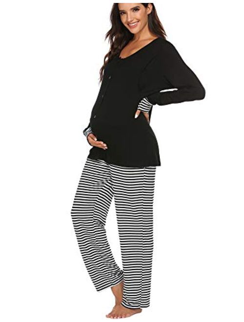 Ekouaer Maternity Nursing Pajama Set Long Sleeves Breastfeeding Sleepwear Soft Hospital Pregnancy pjs Sets