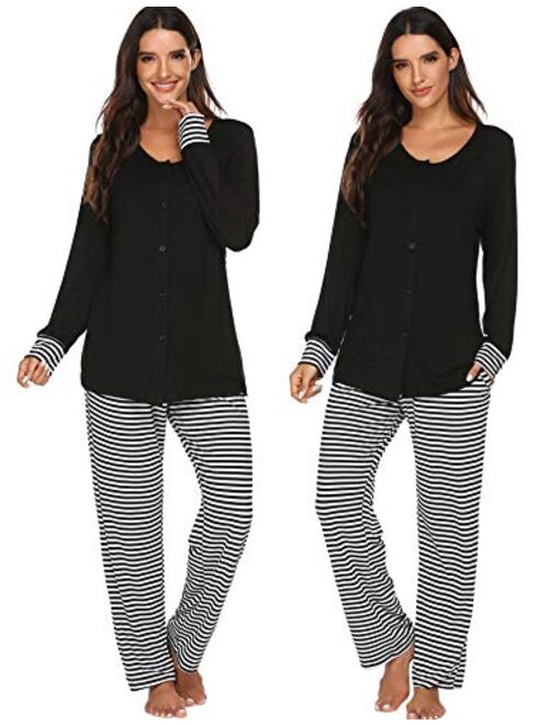 Ekouaer Maternity Nursing Pajama Set Long Sleeves Breastfeeding Sleepwear Soft Hospital Pregnancy pjs Sets