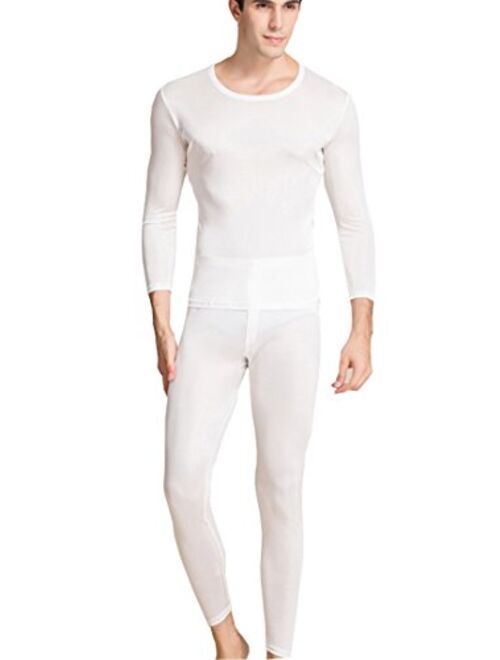METWAY Silk Long Underwear Men's Silk Long Johns|2pc Thermal Underwear Set