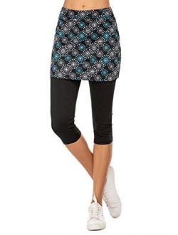 Womens Running Tight Skirted Leggings Capris For Sport Gym Yoga And Workout