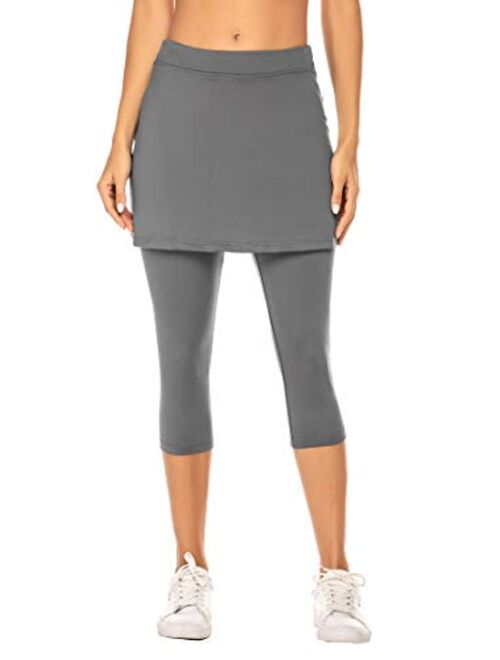 Ekouaer Womens Running Tight Skirted Leggings Capris For Sport Gym Yoga And Workout