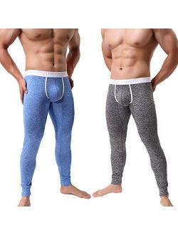 KAMUON Mens Low Rise Pouch Underwear Pants Long Johns Thermal Bottoms Leggings