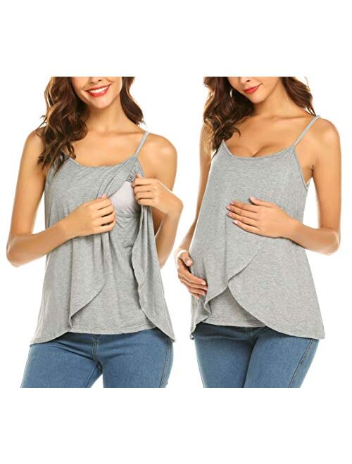 Ekouaer 3 in 1 Labor Delivery Maternity Nursing Tank Top Double Layer Sleeveless Breastfeeding Pregnancy Soft Cami Shirt