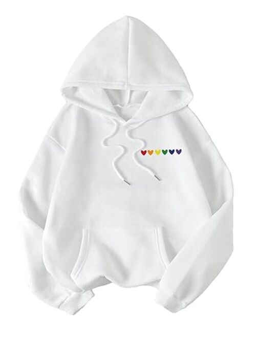 SweatyRocks Women's Casual Heart Print Long Sleeve Pullover Hoodie Sweatshirt Tops