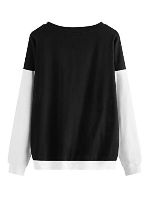 SweatyRocks Women's Casual Sweatshirts Crewneck Long Sleeve Color Block Sweatshirt Pullover Tops