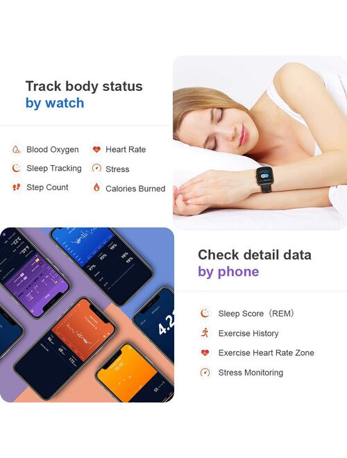 Virmee VT3 Plus Smart Watch for iOS Android Phones, Fitness Tracker 1.5 Inch Touch Screen with Blood Oxygen Meter Step Tracking Heart Rate Monitor, IP68 Valentine's Smart
