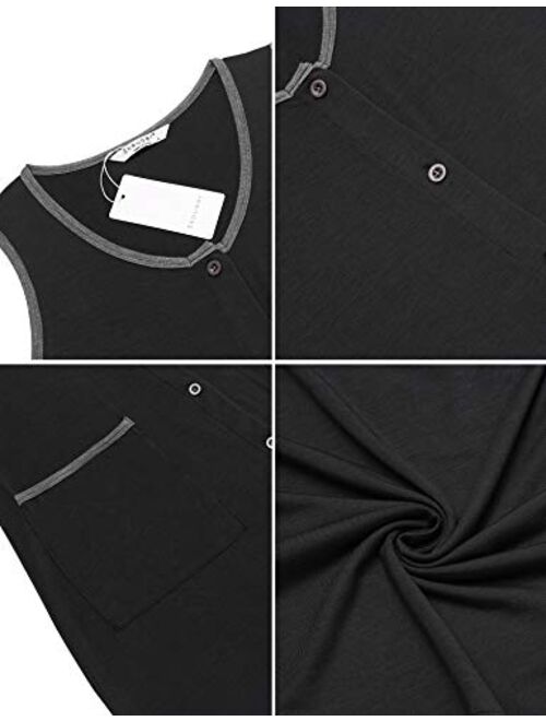 Ekouaer Nightgown Womens Scoop Neck Nightshirt Sleeveless Sleepwear Button Down Sleep Shirts with Pockets S-XXL