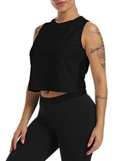 Zcavy Mesh Crop Top Sports Yoga Shirts Muscle Tank Tops Cute Gym Shirts Running Workout Tops for Women