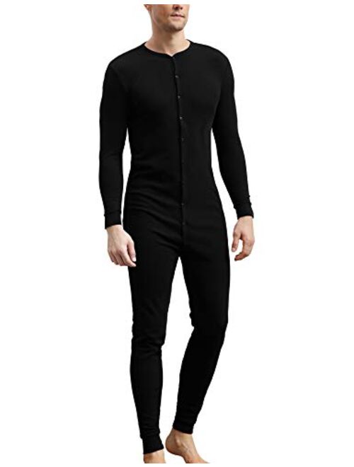 COLORFULLEAF Men's Cotton Thermal Underwear Union Suits Henley Onesies Base Layer