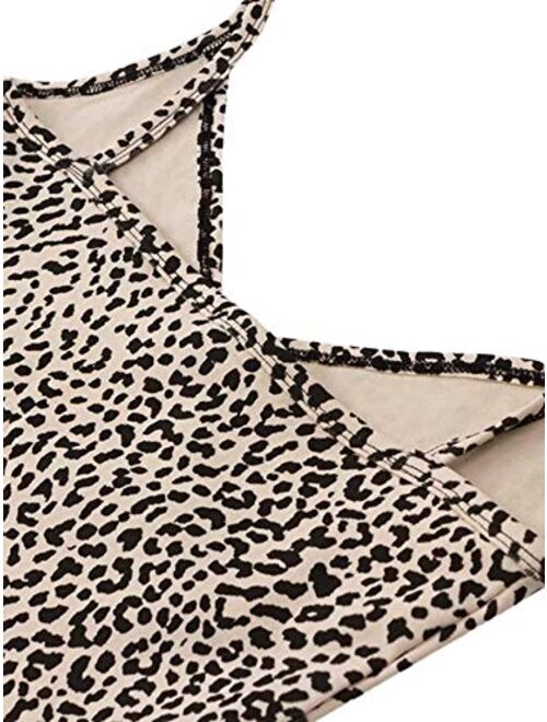 SweatyRocks Women's Casual Leopard Print Warp Surplice Front Spaghetti Strap Cami Top