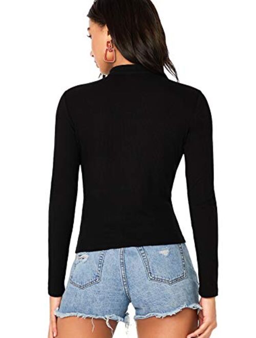 SweatyRocks Women's Elegant Cutout Rib Knit Top Slim Fit Long Sleeve Pullover T-Shirt