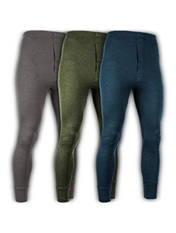 Men's 3 Pack Premium Cotton Base Layer Long Thermal Underwear Pants