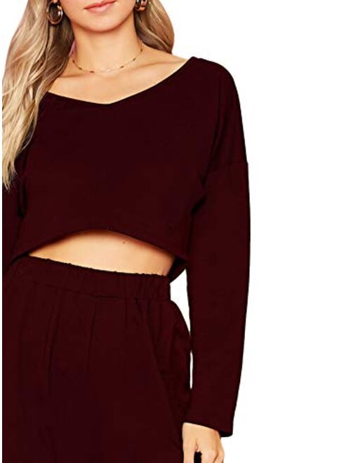 SweatyRocks Women's 2 Pieces Outfits Long Sleeve Crop Top and Sweatpants Jogger Set