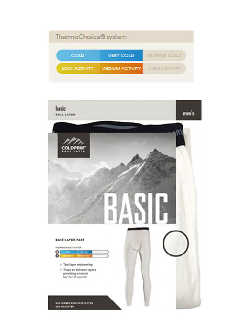 Coldpruf Men's Basic 2-Layer Bottoms, Winter White, Small