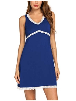 Sleepwear Women's Nightgown Tank Sleeveless Comfy Sleep Shirt Lace Trim Nightshirt(S-XXL)