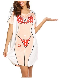 Women's Bikini Shirt Cover Up Short Sleeve Cute Bikini Print Cover-Up Baggy T Shirt Dress Fun Wear