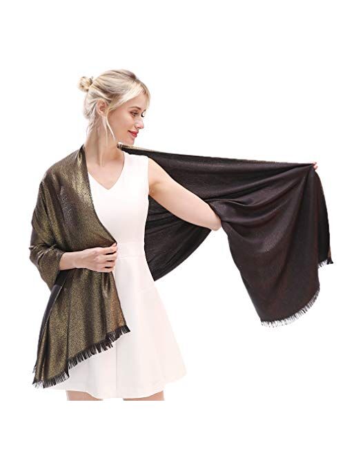 LMVERNA Women's Sparkling Metallic Soft Pashmina Shawls and Wraps Scarf in Solid Colors