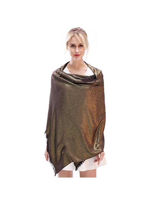 LMVERNA Women's Sparkling Metallic Soft Pashmina Shawls and Wraps Scarf in Solid Colors