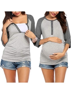 Women's Maternity Nursing Top 3/4 Sleeve Breastfeeding Henley Shirt Soft Tees Baseball T-Shirts (S-XXL)