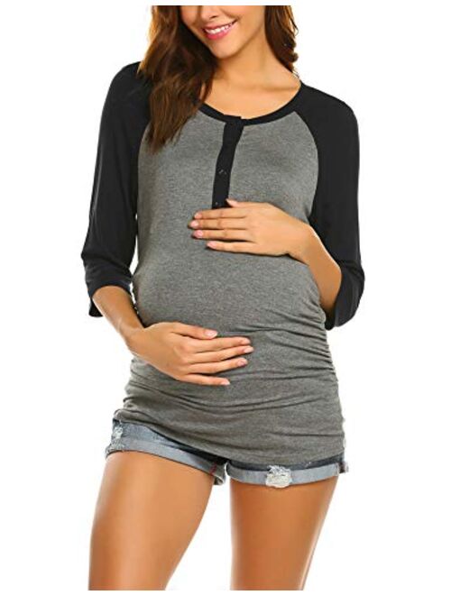 S-XXL Ekouaer Womens Maternity Nursing Top 3/4 Sleeve Breastfeeding Henley Shirt Tees 
