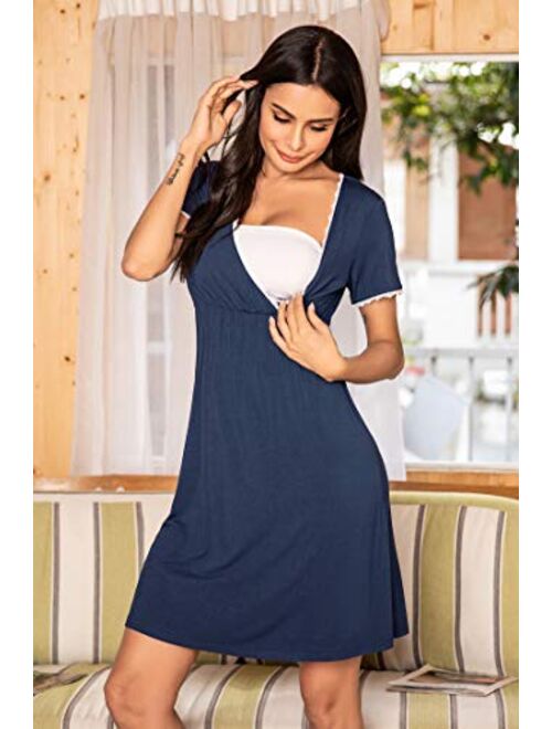 Ekouaer Nightgown Womens 3 in 1 Delivery/Labor/Nursing Nightgown Short Sleeve Maternity Sleepwear S-XXL 