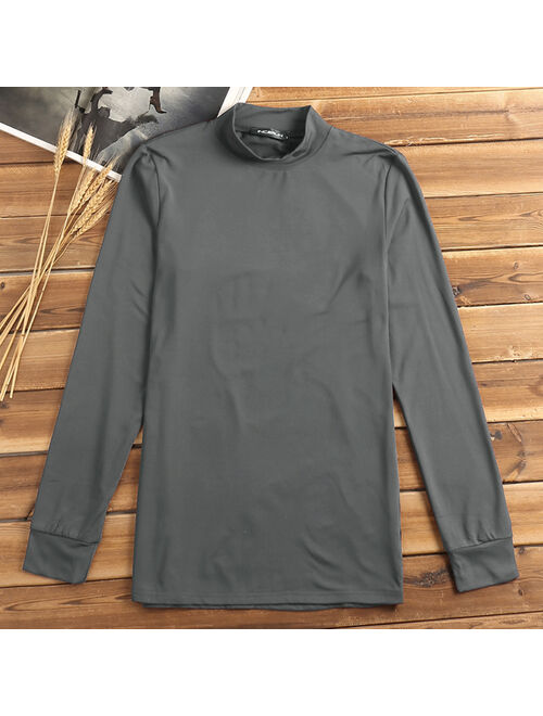 Men Half-High Collar Long Sleeve Thermal Undershirt Basic Tops Soft Casual Warm T-Shirts