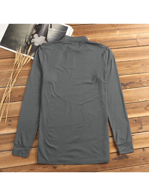 Men Half-High Collar Long Sleeve Thermal Undershirt Basic Tops Soft Casual Warm T-Shirts