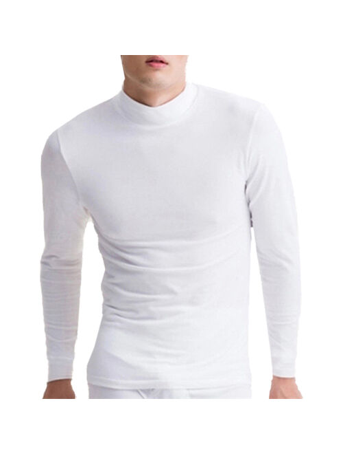 Men Half-High Collar Long Sleeve Thermal Undershirt Basic Tops Soft Casual Warm T-Shirts