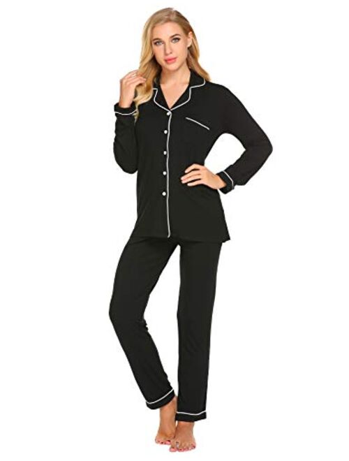 Ekouaer Pajamas Set Womens Long Sleeve Button Down Shirt Sleepwear 2 Piece Nightwear with Pants Soft Pjs