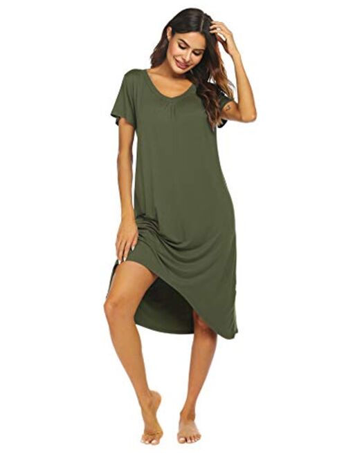 Ekouaer Nightgowns Womens Short Sleeve Sleepwear Comfy Loungewear Plus Size Night Shirt S-XXL