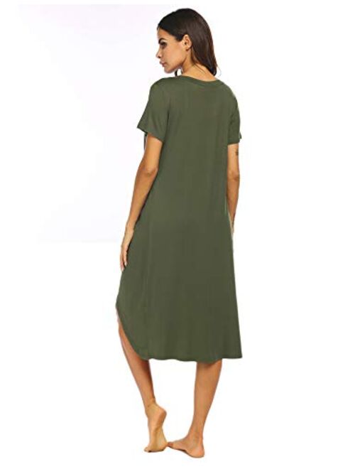 Ekouaer Nightgowns Womens Short Sleeve Sleepwear Comfy Loungewear Plus Size Night Shirt S-XXL